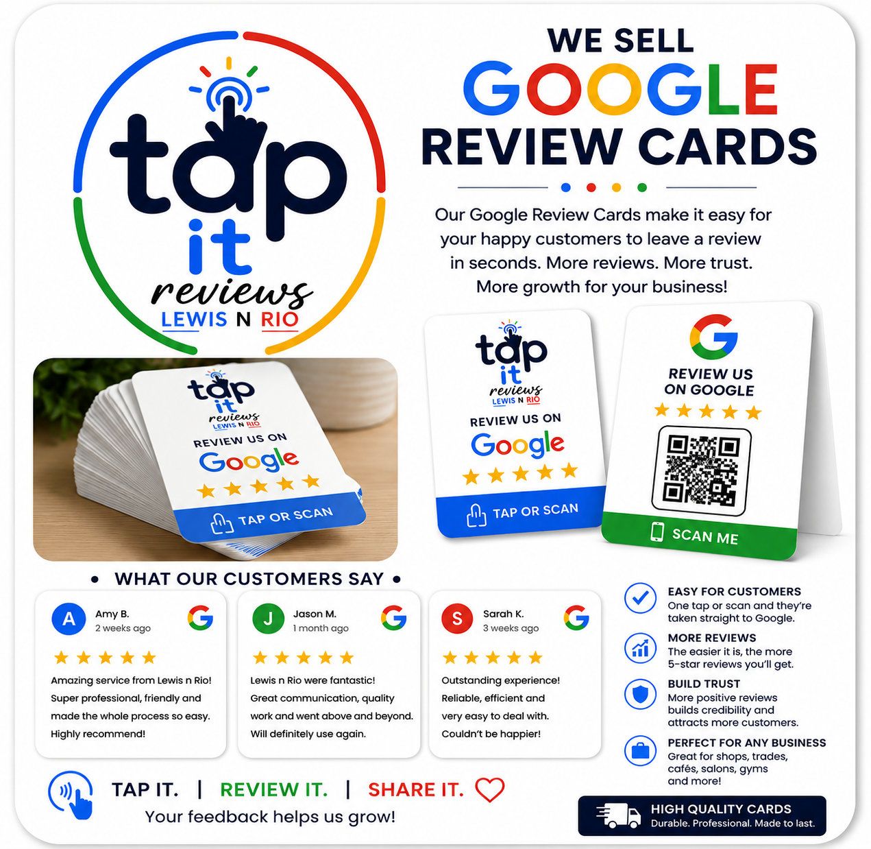 Tap It Reviews Google review cards